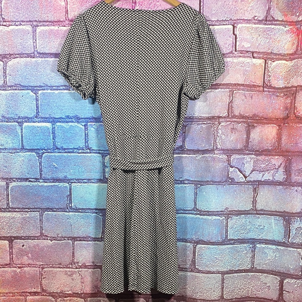 LOFT Houndstooth Tie Waist Midi Dress Women’s 12 Black White - Picture 5 of 8